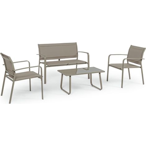Set da giardino con struttura in acciaio verniciato tortora chiaro - Portici