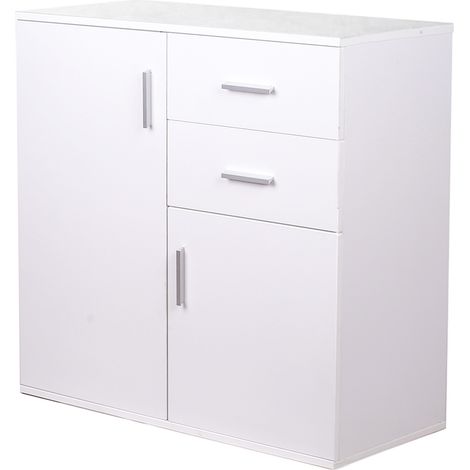Mobile Madia con Cassetti Ante 2 Ripiani Bianco Mobiletto Credenza Cucina Bagno (1/5)