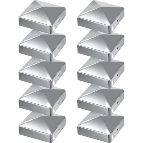 10 pyramidenförmige Pfostenkappen, 100 x 100 mm, Silber