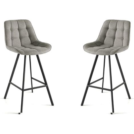 Sgabello da cucina in tessuto Grigio Chiaro gambe metallo FRIEDIC Set 2 pz (1/4)