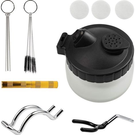 Kit de Nettoyage pour Aérographe, 1 Pot de Nettoyage pour Aérographe, 5 Brosses en Nylon, 5 Aiguilles en Acier Inoxydable, 1 Outil de Nettoyage pour Aérographe (1/5)