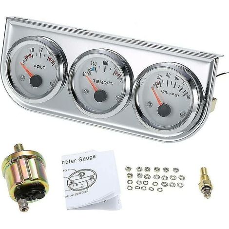 Medidor de coche 3 en 1, medidor automático, 2 indicadores de voltaje cromados, medidor de temperatura del agua, sensor de presión de aceite, 12 V, 52 mm, triple calibre, Kitfahrenheit (1/5)