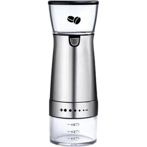 Argent Moulin à café électrique en acier inoxydable, broyeur à main réglable, cafetière, moulin à graines de café, moulin, M40415 (1/4)