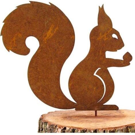 Écureuil Rouille pour Arbre, Écureuil Assis Décoration de Jardin en métal, Patine Rouille Naturelle