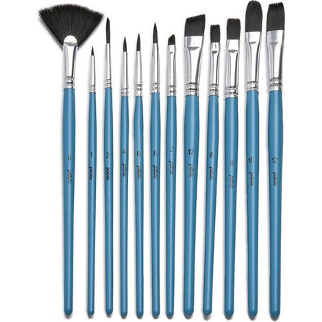 12 pinceaux - Rond - Traceur - Plat - Eventail - Filbert - Biseauté - Aquarelle - Imitation petit-gris - Pébéo (1/5)