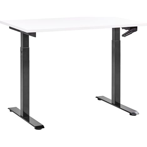 Escritorio de altura regulable manualmente oficina moderna patas cuadradas 120 x 72 cm tablero blanco soporte de acero negro DESTINES