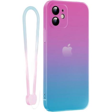 Hülle für Apple iPhone 12, einfarbig pink-blau ombre Rückseite A2172 (1/2)