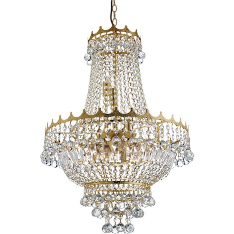Searchlight Versailles - Lampadario a 9 luci in cristallo finitura oro, attacco E14 (1/5)