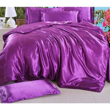 Parure de lit en soie - KONVINIT - Violet Foncé - 220x240cm - Drap de Lit 230x240cm - 2 Taies d'Oreiller 48x74cm (1/4)
