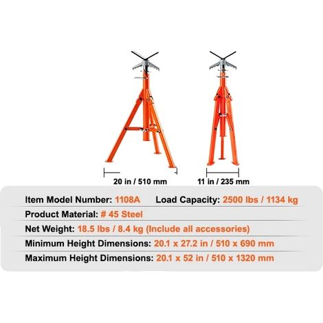 Support de tuyau, hauteur réglable de 27,2 à 52 pouces, capacité de charge lourde de 2500 lbs (1/2)