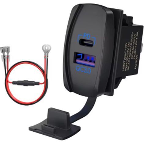 Interrupteur bascule USB 12V étanche USB C et QC 3.0 double port prise charge PD pour voiture UTV RZR camion bateau (1/2)