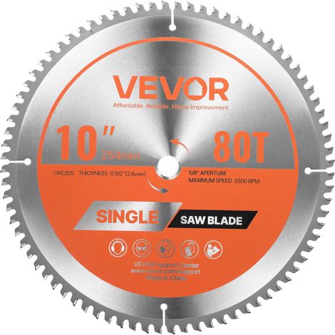 Lame de scie circulaire Ø 254 mm, lame de coupe pour scie circulaire, 80 dents alliage, arbre 15,875 mm, finition soignée, avec évents de chauffage antibruit, pour couper aluminium, acier, métal (1/5)