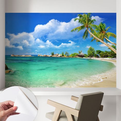 Papier peint adhésif avec colle pour décoration moderne de salon chambre à coucher cuisine et bureau Facile Paradis tropical 104x70 cm (1/5)
