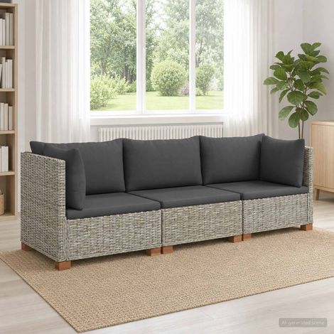 vidaXL 3 pc Ensemble de Salon en Rotin avec Coussins GENDT Gris Kubu (1/5)