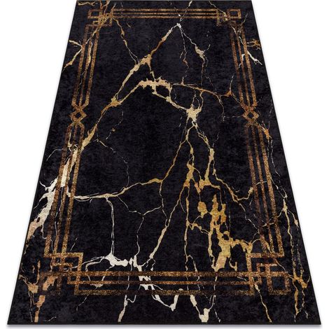 MIRO 51333.801 Waschteppich Marmor, Rahmen Anti-Rutsch - schwarz / gold black 80x150 cm