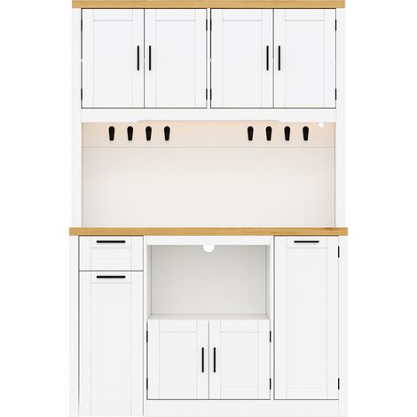 Armario alto de cocina 120x40x182 cm de Melaminado blanco y natural, con almacenaje para cocina FloraGrace (1/5)