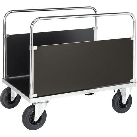 Kongamek Plattformwagen verzinkt 1000x700x900mm mit Ladefläche und 2 stirnseitigen Wänden aus MDF mit Gummibereifung ohne Bremse
