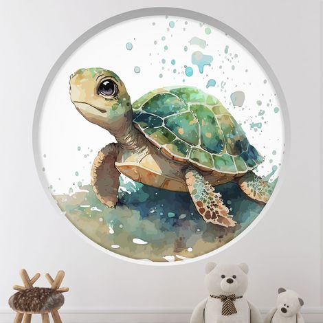 Stickers Trompe l'oeil Arche ronde Enfants - Tortue - Diamètre 30 cm (1/4)