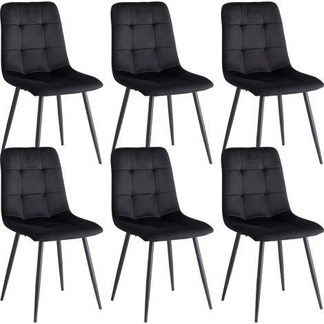 6 pièces chaises de salle à manger modernes siège rembourré en velours pieds en fer chaise minimaliste nordique pour cuisine salon/salle à manger Restaurant Noir (1/5)