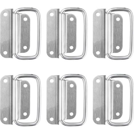 6 Pcs Poignées Pliantes en Acier Inoxydable, 8 cm×6,3 cm, Utilisé pour Toutes Sortes de Poignées de Boîte, Poignées de Boîte à outils, Poignées de Porte et Poignées de Tiroir, Argent (1/4)