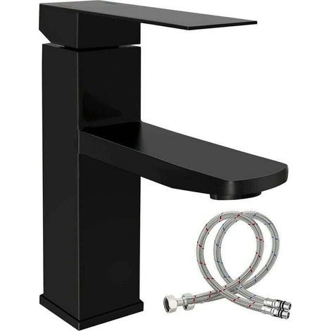 Lavabo da bagno in acciaio inox, cartuccia in ceramica, scarico singolo, accessori inclusi, colore nero. (1/4)