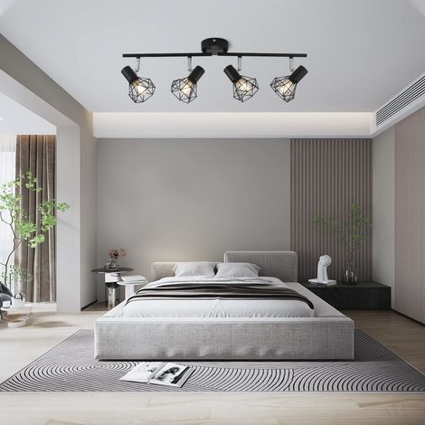 Plafonnier 4 spots rotatifs réglables plafonnier industriel rétro, spot LED creux à quatre têtes à bande noire, adapté pour cuisine couloir salon chambre (1/5)