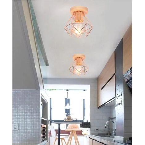 U-do Lot de 2 Moderne Plafonnier en Cage Métal Couloir Créatif Lampe de Plafonde Industrielle designe Simple Style Edison pour (1/4)