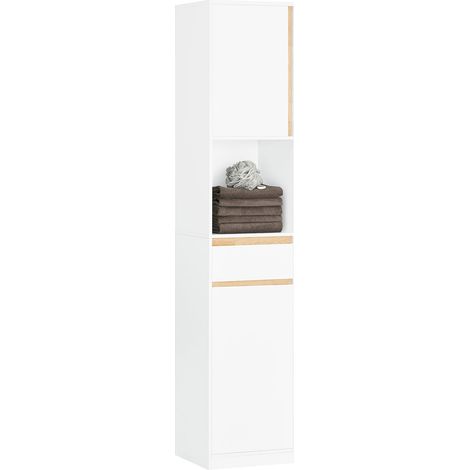 Armario Alto para baño con 1 Cajón Mueble Columna de baño con 1 Estantes Abiertos y 2 Puertas Blanco 35 x 33 x 170 cm BZR80-W SoBuy ES (1/5)