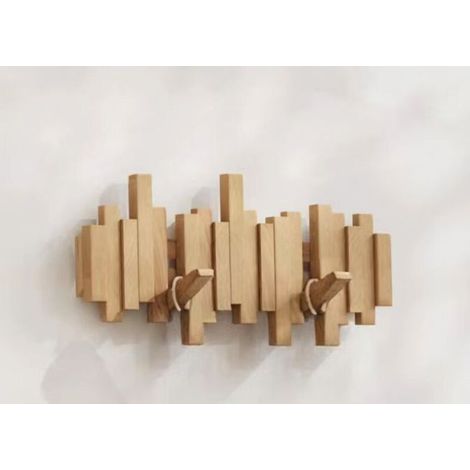Wandgarderobe aus Massivholz mit 6 Haken – Maximale Traglast 50 kg – Zusammenklappbar für Eingangsbereich und Badezimmer – Crezuo