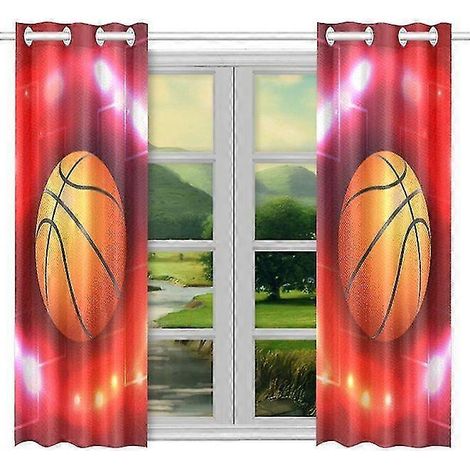 Rideau occultant à motif basketball pour fenêtre ou cuisine, 65 x 90 cm, 2 panneaux, A--33753 (1/5)