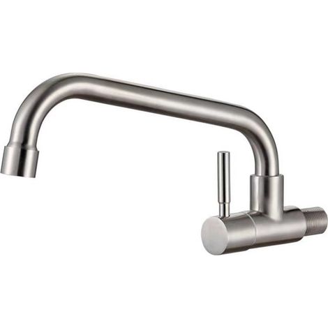Grifo de cocina - Grifo de lavabo - Agua fría - Diseño de montaje en pared - Caño giratorio - Plateado (1/5)