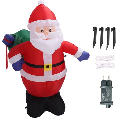 Père Noël gonflable de 1,2 m avec sac cadeau et lumières - Polyester - Installation facile - Décoration de Noël gonflable pour jardin - Prise UE 220 V (1/5)