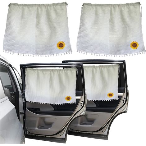 Lot de 2 rideaux de voiture avec ventouses, blancs, protection solaire pour vitres latérales, intimité en voyage (1/5)
