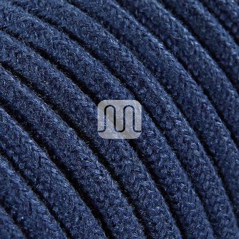 Cable eléctrico redondo revestido de tela de color crudo azul oscuro vaquero 50 metros 2 x 0,75 m para lámparas de araña, lámparas, lámparas de mesa, diseño fabricado en Italia. (1/3)