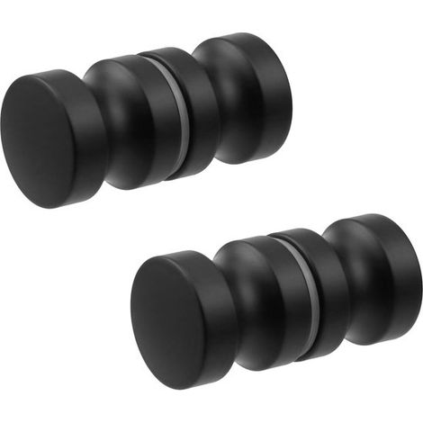 Bouton de porte de douche - 2 pièces - Aluminium - Design moderne - Noir - Pour verre - Durable et élégant - Convient pour salle de bain - Modèle rond - 6,2×3cm (1/5)