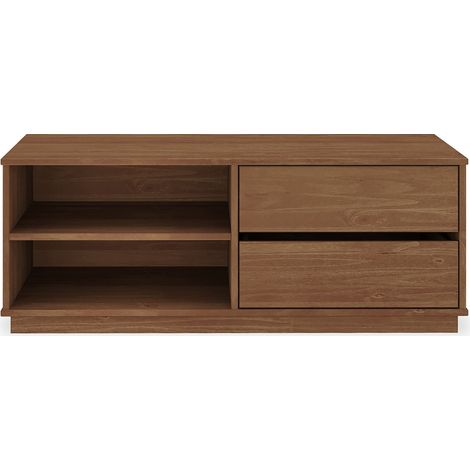 Idimex – Meuble TV en pin massif couleur châtaigne – 2 tiroirs et 2 niches – Convient aux téléviseurs jusqu'à 47 pouces – Design épuré (1/4)