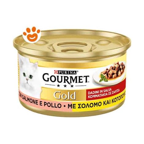 Purina Cat Gourmet Gold Dadini con Salmone e Pollo - Lattina 85 Gr -