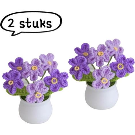 Set decorativo da 2 pezzi: Pianta in vaso già pronta, lavorata a mano a maglia Fiori artificiali lavorati a maglia per la decorazione della casa Bouquet/regalo all'uncinetto con fiori artificiali (1/5)