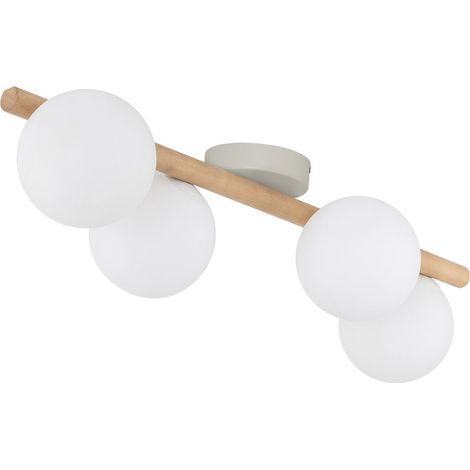 Plafonnier métal verre G9 bois clair blanc plafonnier moderne allongé à 4 lampes