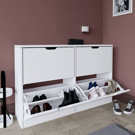 Schuhschrank Greccio, Schuhregal mit 8 Fächern, 24 Paar, 4 Türen, 121x30x79h cm Weiß (1/5)