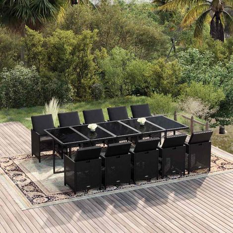 Ensemble à manger de jardin coussins 11 pcs-Salon de jardin Résine tressée Noir 966926 (1/5)