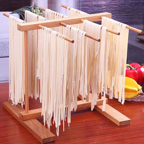 Rack À Pâtes En Bois - 8 Bras Rétractables - Dimensions 30 X 39 X 30 3 Cm - Pour Spaghetti Linguine Vermicelles - 1 Pièce (1/5)