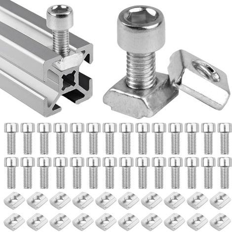 80 Pièces Écrous en T M5, Comprend 40 M5 Vis, Écrous Coulissants en T 20 Series, Écrou à Rainure en T Coulissant, Écrou de Tête de Marteau pour Profil Aluminium Standard 20-M5 (1/5)