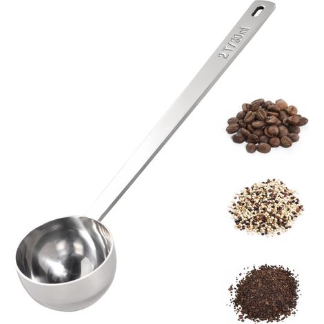 2 Stück Kaffeemesslöffel aus Edelstahl 18/8, 25,9 cm, extra langer Griff, für gemahlene Kaffeebohnen, Espresso, Proteinpulver, Tee (30 ml, Silber)
