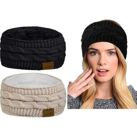 Bandeau d'hiver chaud pour femme, doublé en polaire douce, épais, en maille torsadée, cache-oreilles (1/5)