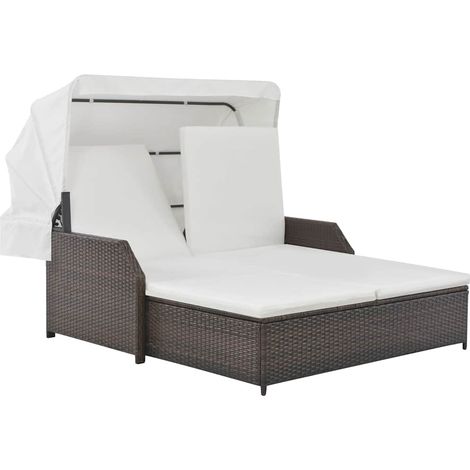 Maison Exclusive - Lettino Prendisole 2 Posti con Tettuccio in Polyrattan Marrone (1/5)
