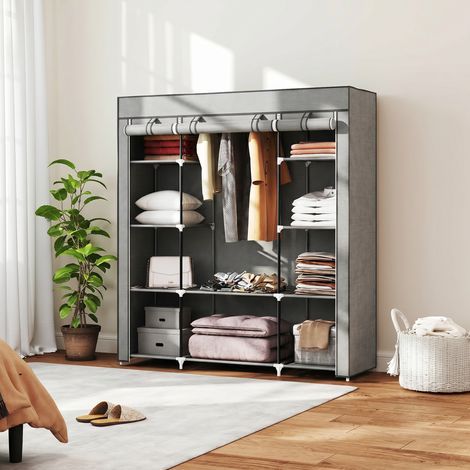 Armoire de rangement textile pliable gris clair avec barre de penderie et étagères, 150 x 43 x 162,5 cm (1/5)