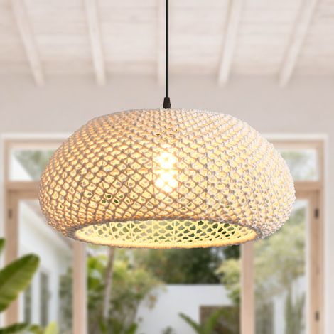 Parrot Uncle Cotton Pendant Light 48cm, Handwoven Natural Thread Ceiling Light Shade, Boho Hanging Lamp with Adjustable Height E27 Socket for Living Room, Restaurant & Cafe (1/5)