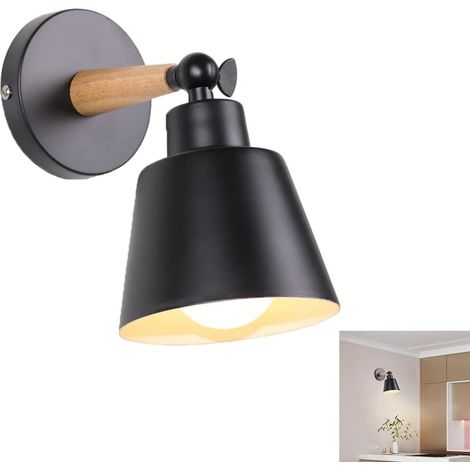 1 Applique Murale Métal Et Bois, Culot E27, Angle Réglable 180°, Pour Salon Chambre Couloir (1/5)