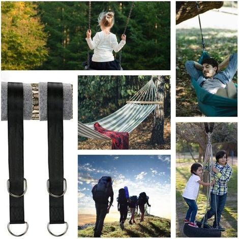 Sangles de hamac Ulisem, fixation pour balançoire d'arbre, sangle de suspension extrêmement solide avec anneau en D et sangles, charge maximale 550 kg pour camping, hamac et balançoire de jardin (2 x (1/4)